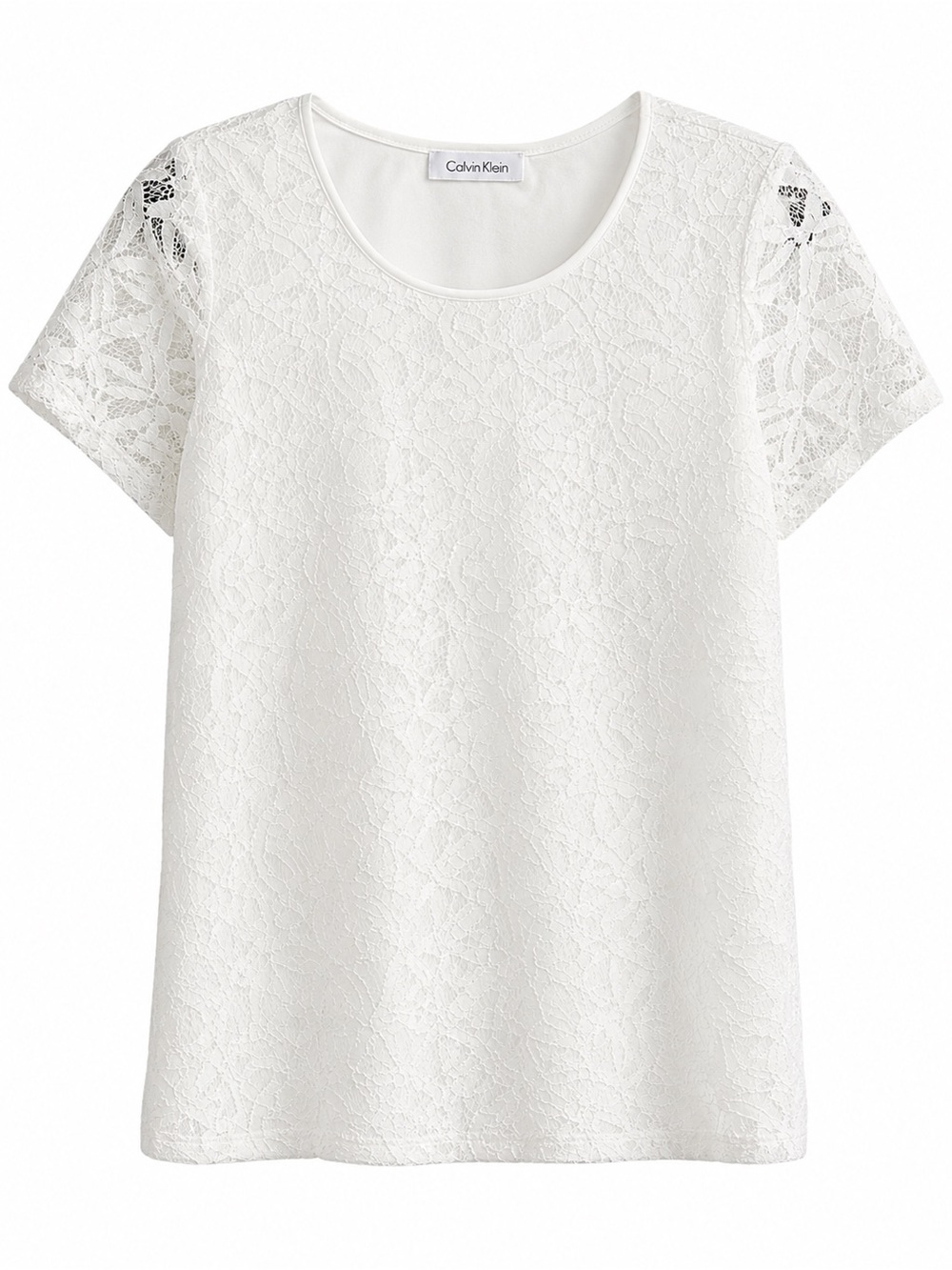 14. Calvin Klein White Lace Short Sleeve Blouse